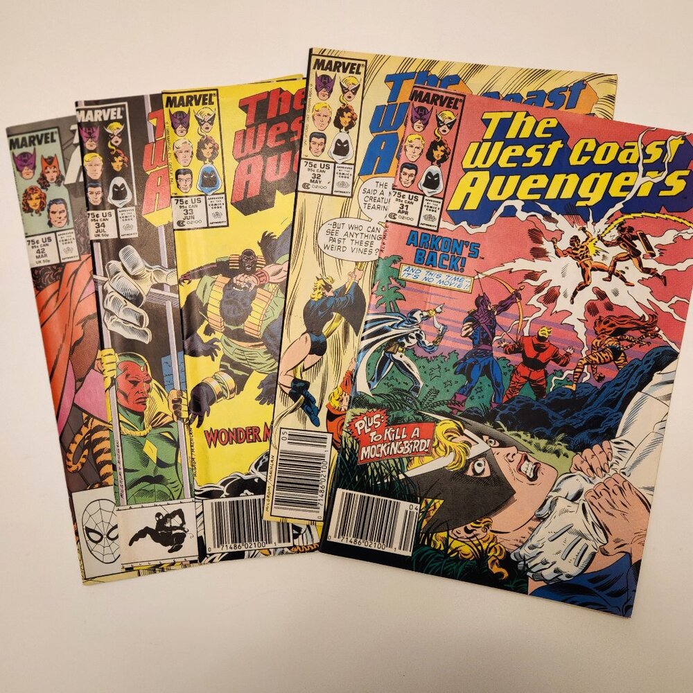 Lot of 5 West Coast Avengers 31 32 33 34 42 Marvel Comics 1988 Comic Book Vision